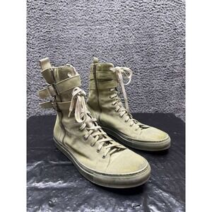 Brian Dales Suede Lace-Up Side-Zip Buckle High Top Sneakers Beige Men Size 42 EU